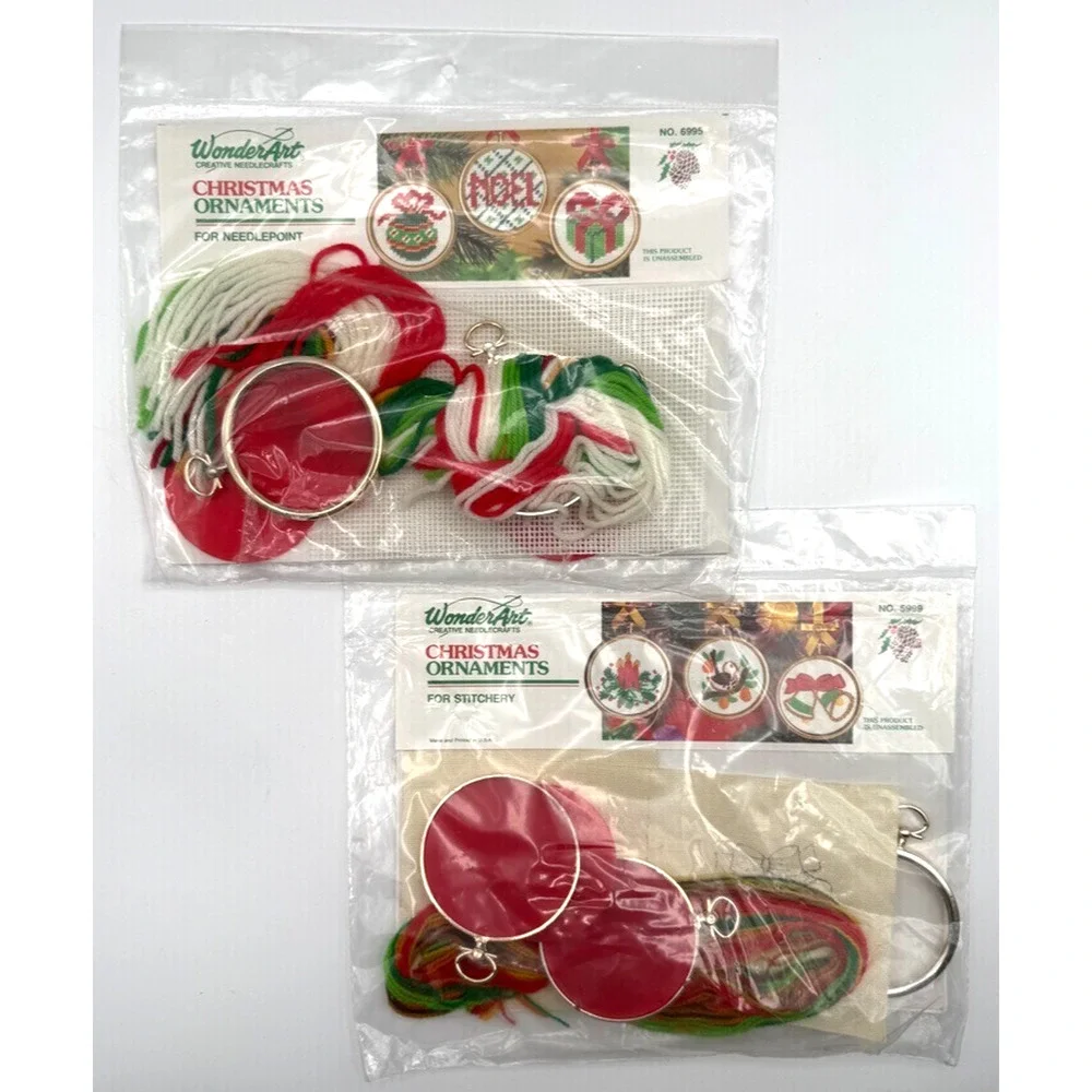 Lot of 2 WonderArt Christmas Ornament Kits Needlepoint Stitchery Crewel Sealed